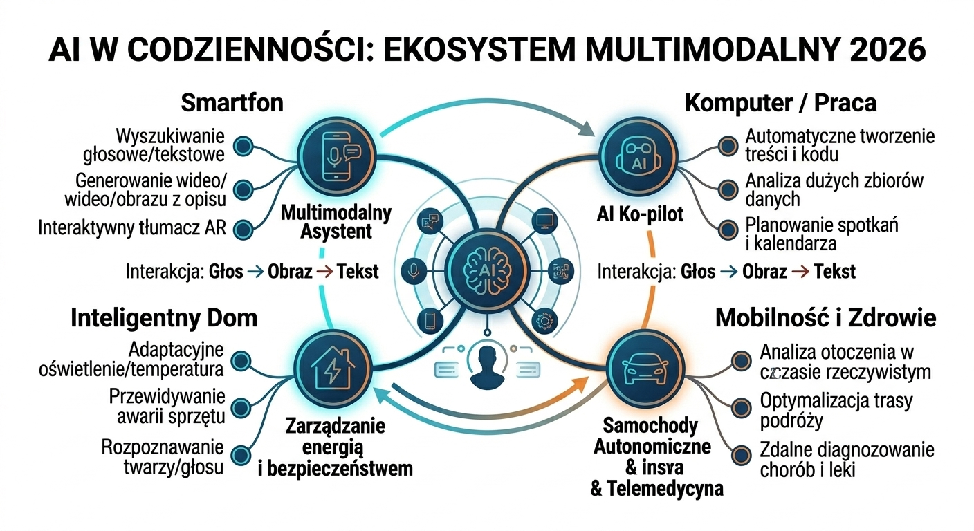 Ekosystem sztucznej inteligencji 2026: zastosowanie multimodalnej AI w smartfonach, pracy, inteligentnych domach i medycynie