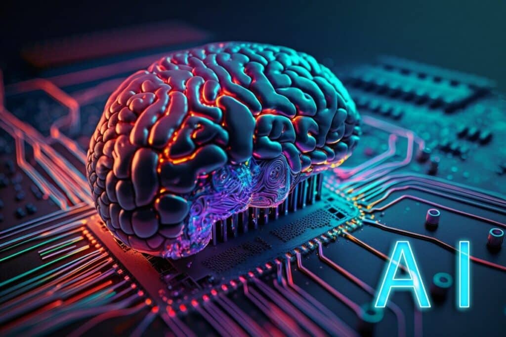sztuczna inteligencja AI wizualizacja mózgu neuronowego na układzie scalonym