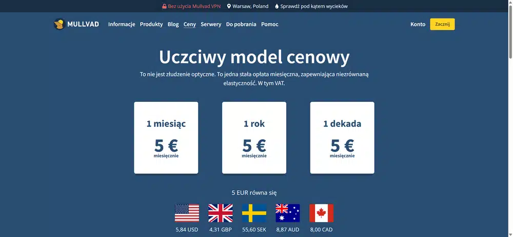 Mullvad VPN - cennik 2025