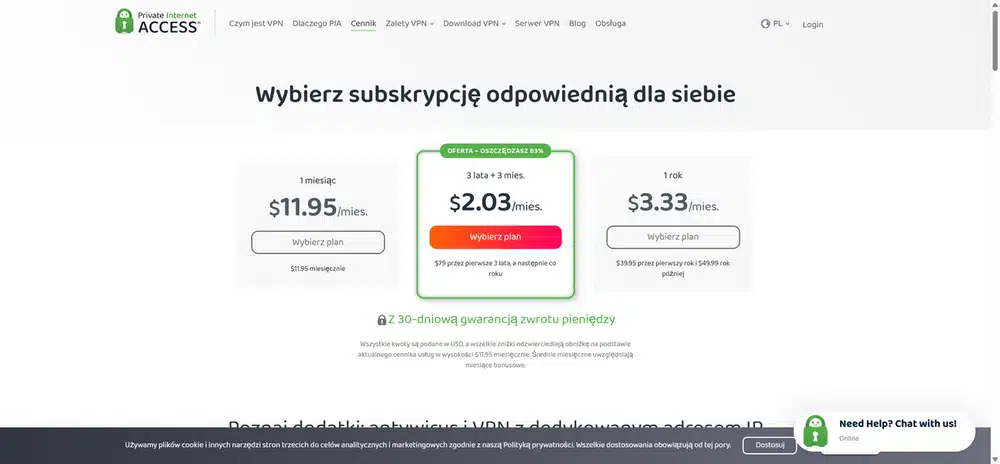 Private Internet Access (PIA) - cennik 2025