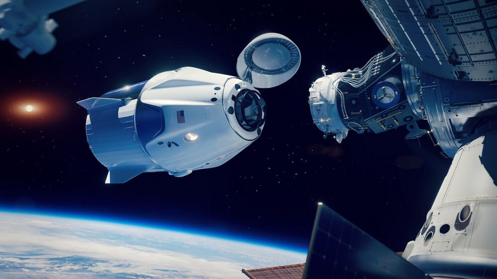 Space X dokuje do Międzynarodowej Stacji Kosmicznej. Elementy tego zdjęcia zostały dostarczone przez NASA.