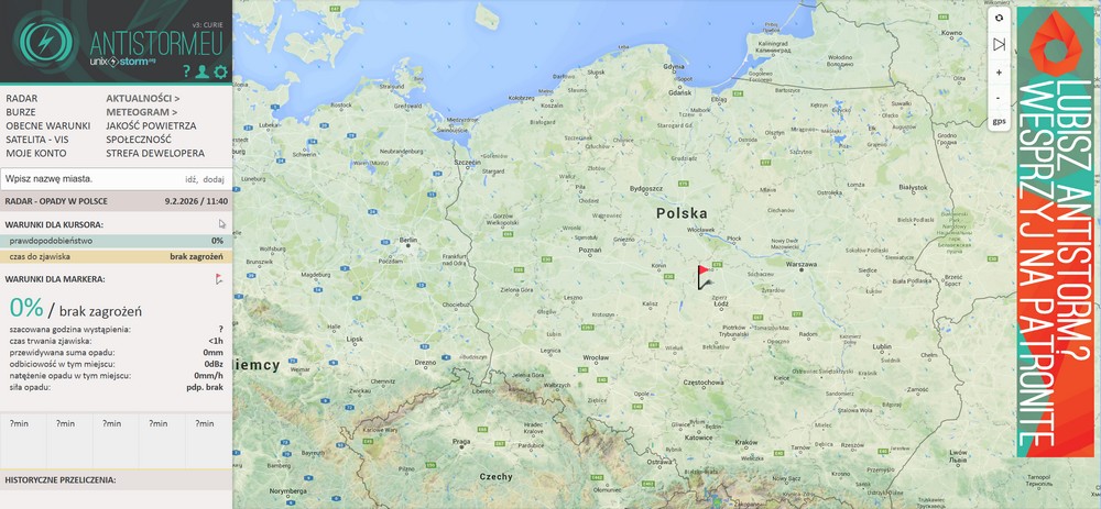 Antistorm – radar burz i opadów na stronie antistorm.eu i interpretacja mapy pogodowej