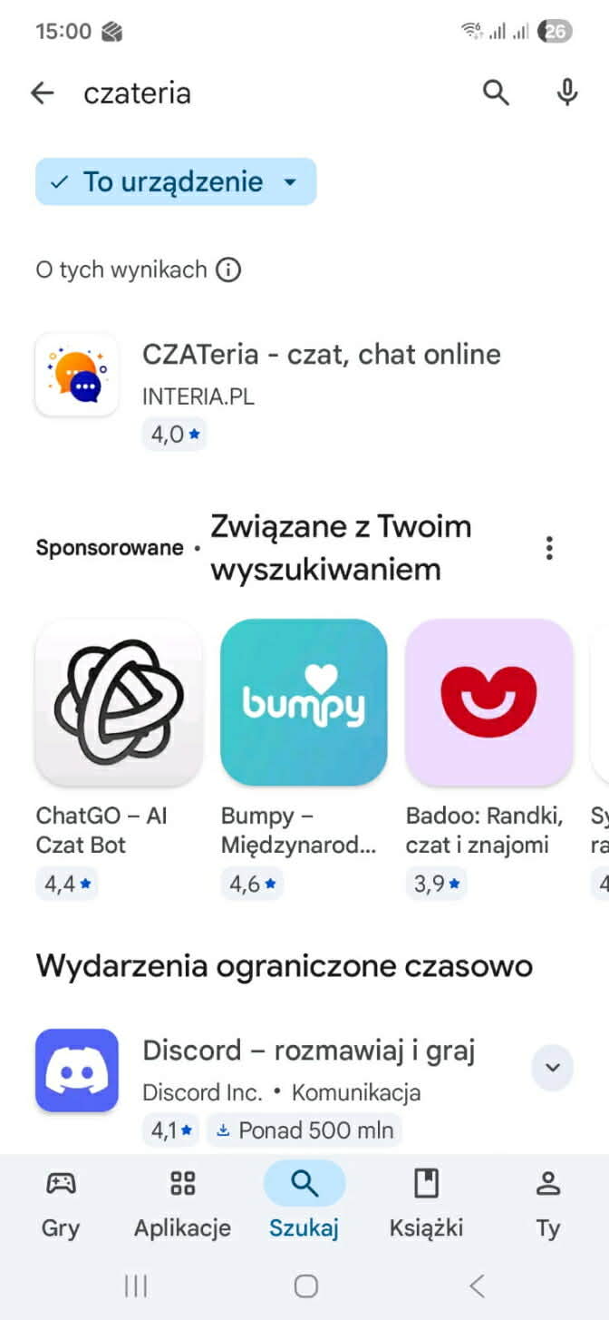 Czateria – aplikacja na telefon do pobrania w sklepie Google Play