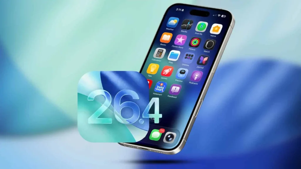 Phone z ekranem iOS 26.4 – aktualizacja systemu Apple w wersji beta 2