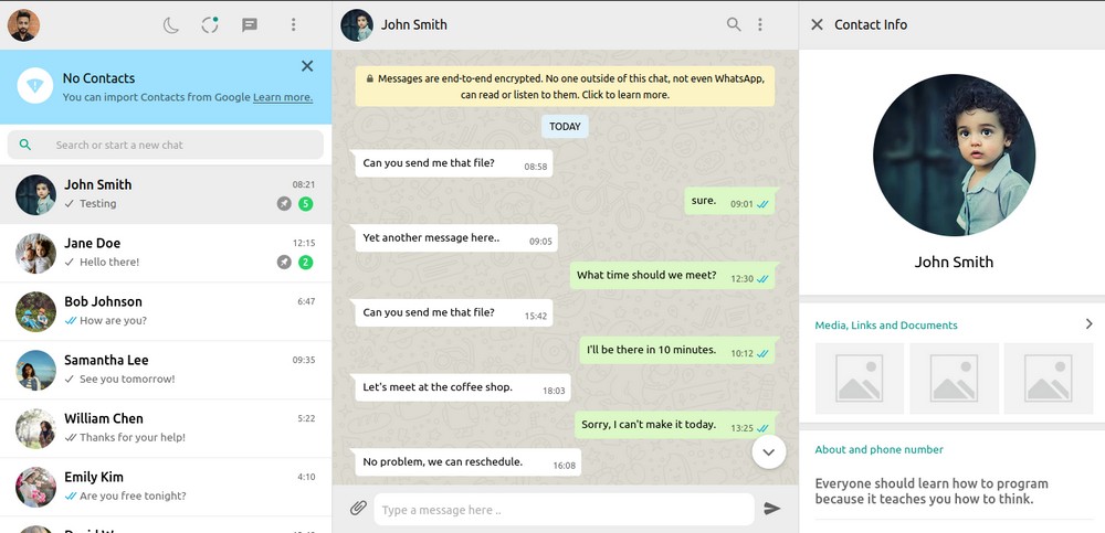 WhatsApp Web – lista chatów i aktywne rozmowy w wersji przeglądarkowej