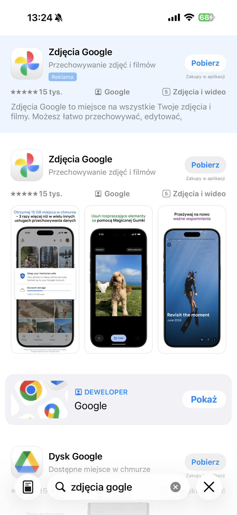 Zdjęcia Google – aplikacja dostępna do pobrania w App Store