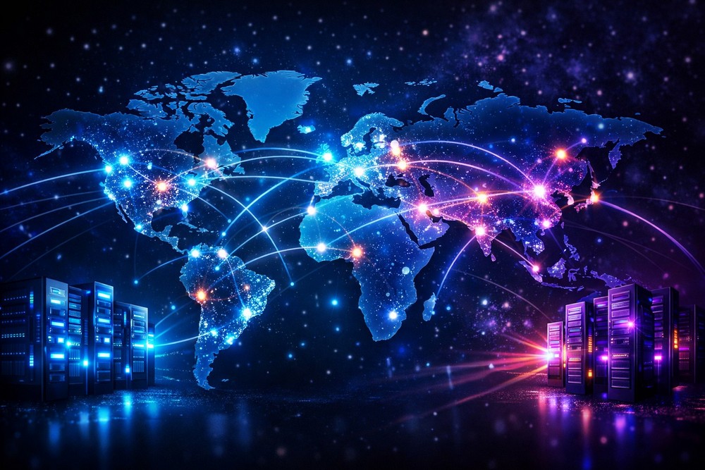 CDN Content Delivery Network globalna sieć serwerów mapa świata przesył danych