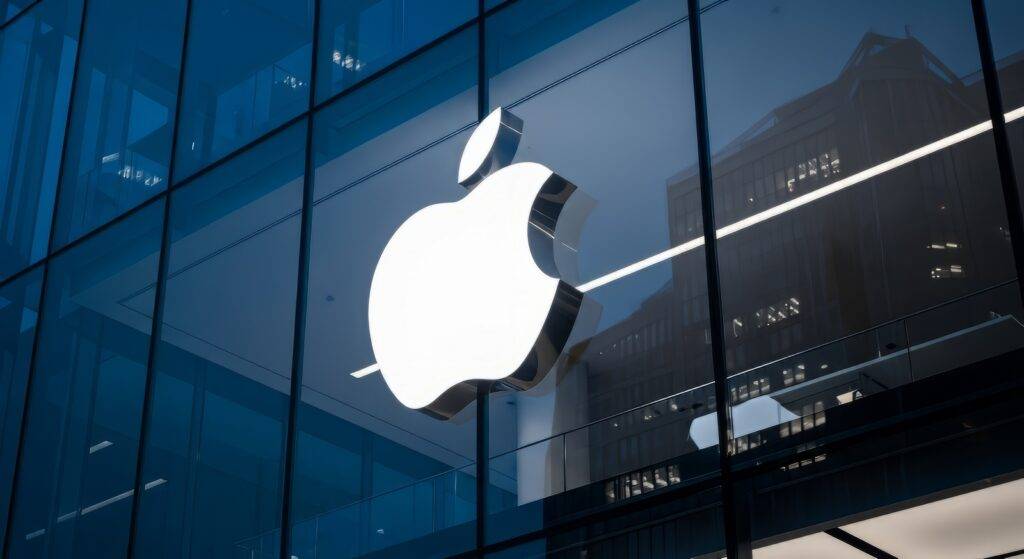 Logo Apple na budynku w Cupertino