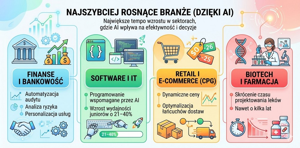 Najszybciej rosnące branże dzięki AI – finanse, IT, e-commerce oraz biotech i farmacja | Techoteka.pl