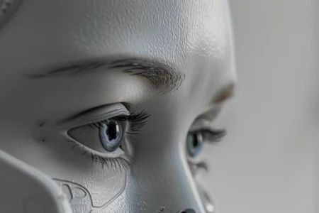 Sztuczna inteligencja emocje AI twarz robota zbliżenie