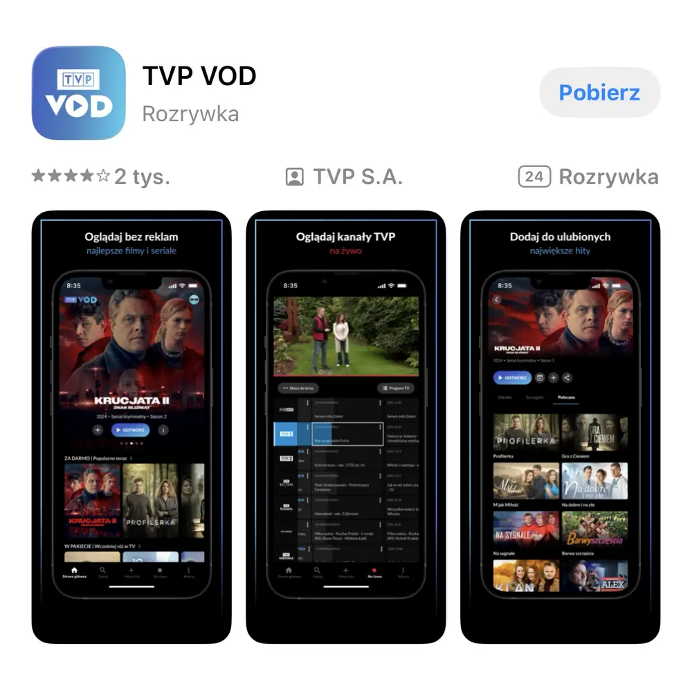 TVP VOD – aplikacja mobilna do oglądania filmów, seriali i kanałów TV na żywo